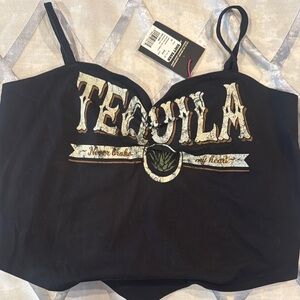 Tequila Graphic Black Women's Crop Tank Top